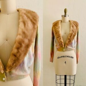 Sold | Vintage 1960’s tie dye cashmere mink collar knit cardigan